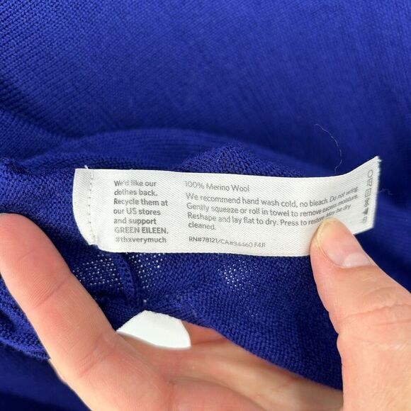 EILEEN FISHER Royal Purple 100% Merino Wool Crew Neck Sweater Tunic Top Size XXS - Picture 5 of 5